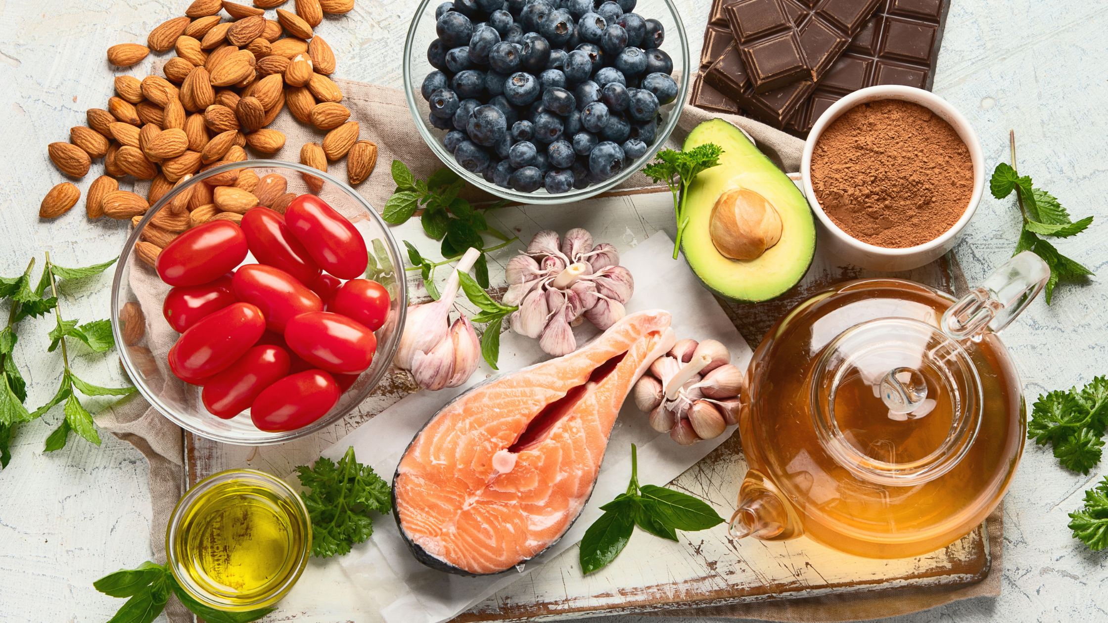 anti-inflammatory diet foods flatlay