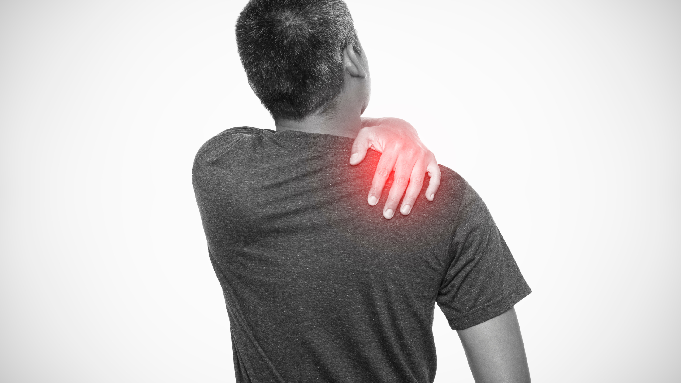 man with myalgia in shoulder